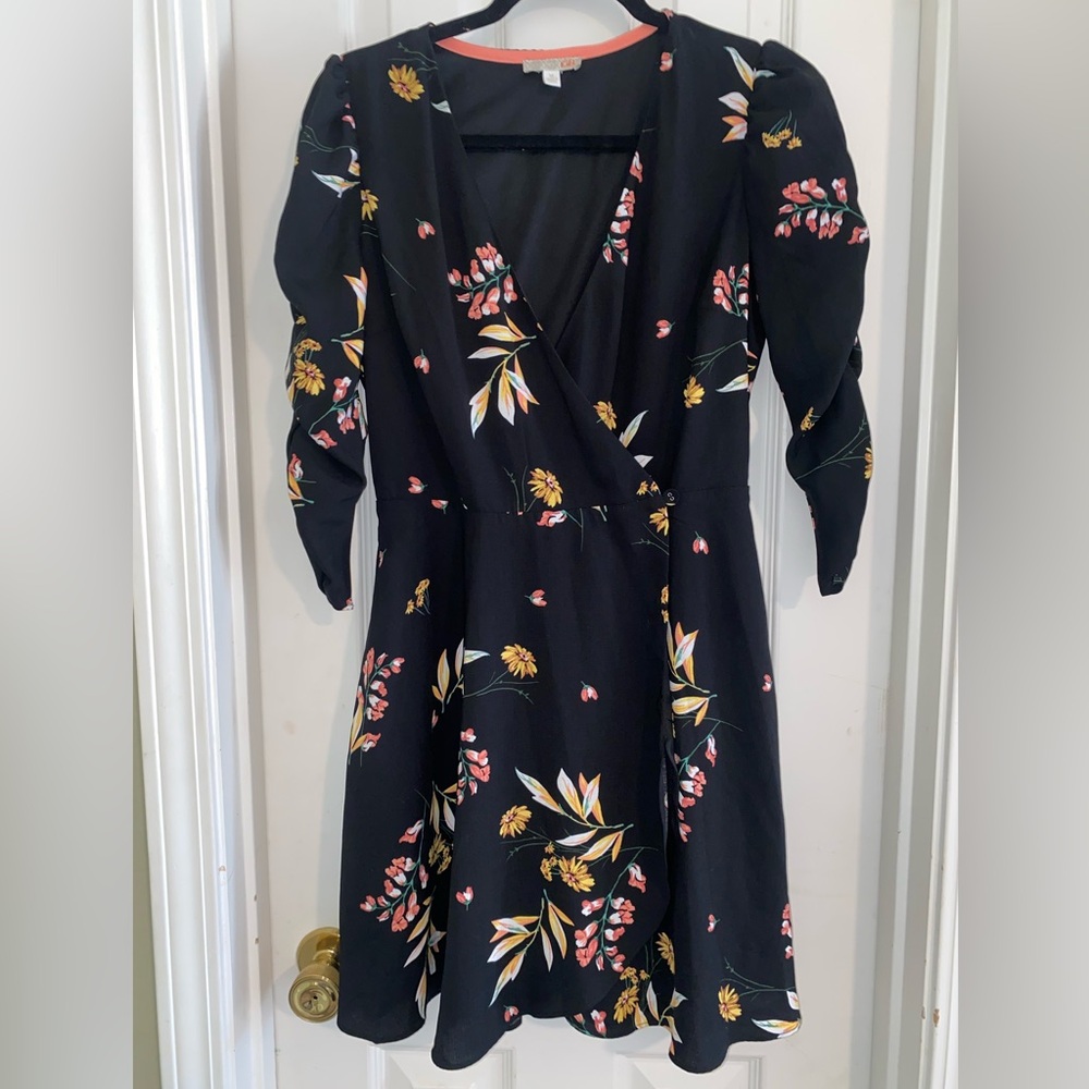 Gianni‎ Bini Black Floral Long Sleeve Mini Dress
